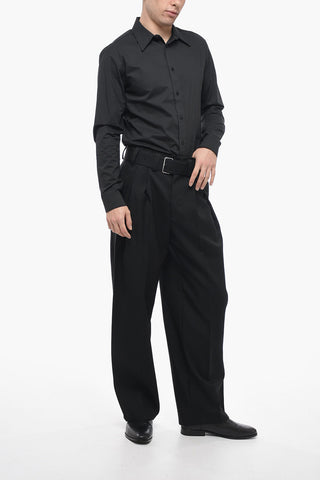 Pantaloni in Lana a 2 Pinces con Cintura
