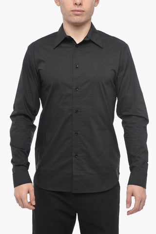 Popeline Cotton Shirt with Spread Collar