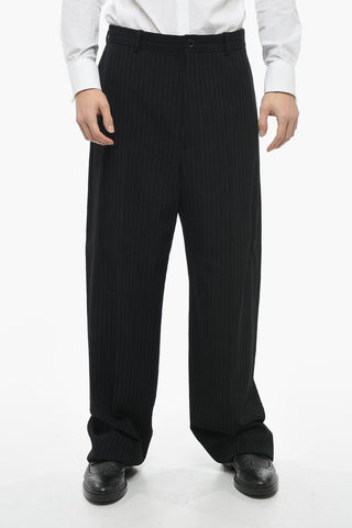 GARDE-ROBE Wide-leg Pinstriped Pants with Pleat