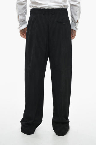 GARDE-ROBE Wide-leg Pinstriped Pants with Pleat