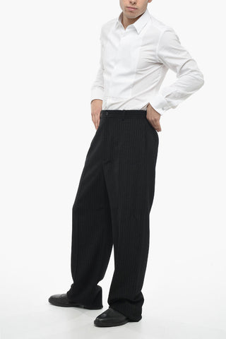 GARDE-ROBE Wide-leg Pinstriped Pants with Pleat