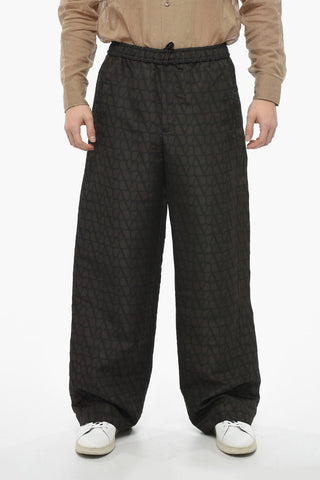 Silk Joggers with All-Over Logo Print