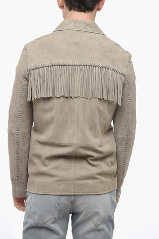 Giubbotto in Suede con Frange e Tasche a Toppa