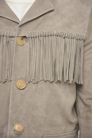 Giubbotto in Suede con Frange e Tasche a Toppa