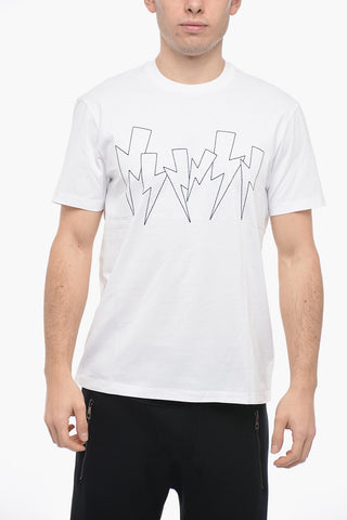 Slim Fit Crew-neck T-Shirt with Thunderbolts Embroidery