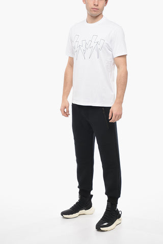 Slim Fit Crew-neck T-Shirt with Thunderbolts Embroidery