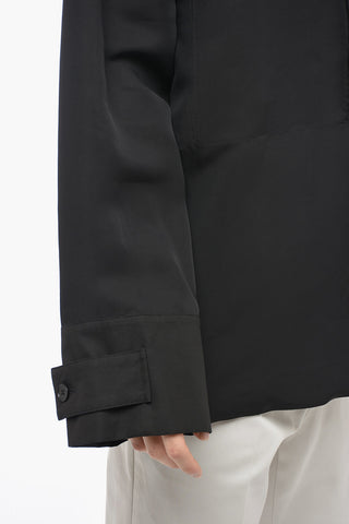 Silk Blend Blouse with Korean Collar