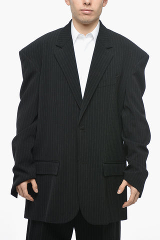 UNISEX GRANDE-ROBE Oversized Pinstriped Blazer with Padded Shoulders