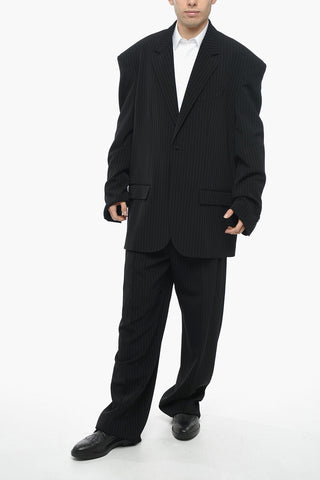 UNISEX GRANDE-ROBE Oversized Pinstriped Blazer with Padded Shoulders