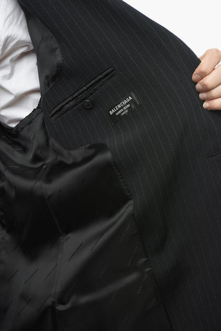 UNISEX GRANDE-ROBE Oversized Pinstriped Blazer with Padded Shoulders