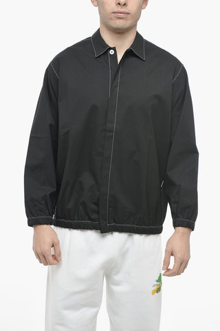 Overshirt in Lana Vergine con Cuciture a Vista e Fondo Elastico