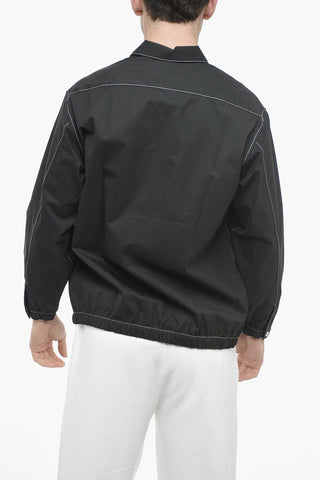 Overshirt in Lana Vergine con Cuciture a Vista e Fondo Elastico