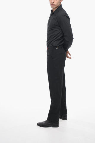 Cotton Pants with Martingales and Drawstringed Ankle