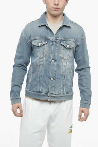 Giubbotto in Denim con Stampa Logo sul Retro