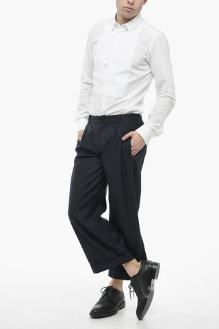 Cropped Virgin Wool Trousers with Cuffs