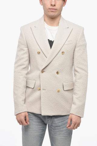 Wool Blend BOILED Double Breasted Jacket with Flap Pockets