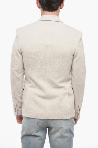 Wool Blend BOILED Double Breasted Jacket with Flap Pockets