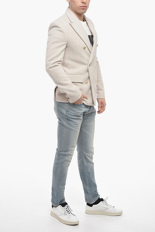 Wool Blend BOILED Double Breasted Jacket with Flap Pockets