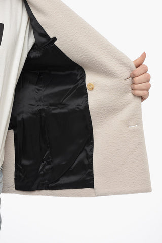 Wool Blend BOILED Double Breasted Jacket with Flap Pockets