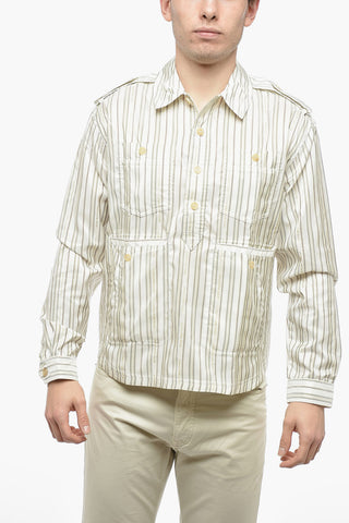 Silk Blend Utility Shirt with Balanced Stripe Motif