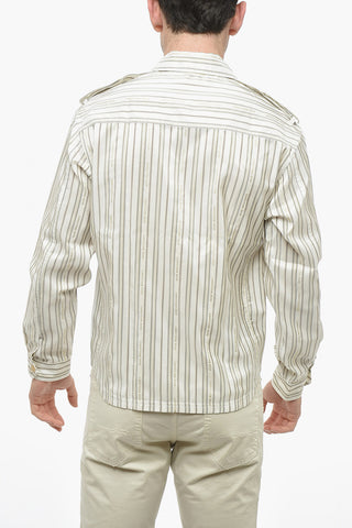 Silk Blend Utility Shirt with Balanced Stripe Motif