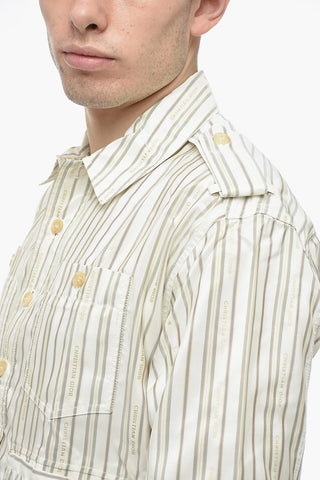 Silk Blend Utility Shirt with Balanced Stripe Motif