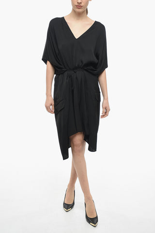 MM6 Viscose Midi Dress with Front Lace-up Detail