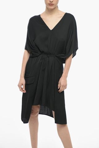 MM6 Viscose Midi Dress with Front Lace-up Detail
