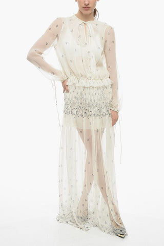 Paisley Patterned Silk Chiffon Maxi Dress