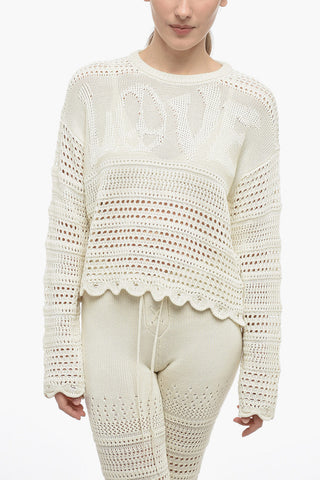 Crochet LOVE Crew-neck Sweater with Scalloped Hem