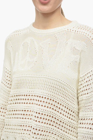 Crochet LOVE Crew-neck Sweater with Scalloped Hem