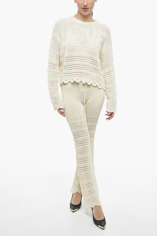 Crochet LOVE Crew-neck Sweater with Scalloped Hem