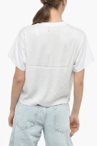 Distressed Effect Solid Color SLASH Crew-neck T-Shirt