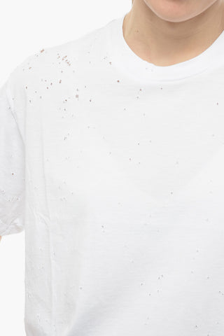 Distressed Effect Solid Color SLASH Crew-neck T-Shirt