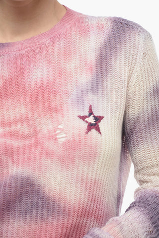 Tie-Dye Effect Cashmere Crew-neck Sweater with Embroidered Stars