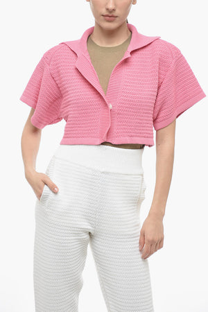 Cardigan A Maniche Corte In Maglia Di Cotone Crop