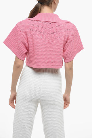 Cropped Short-Sleeve Cotton-Knit Cardigan
