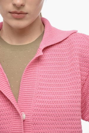 Cardigan A Maniche Corte In Maglia Di Cotone Crop