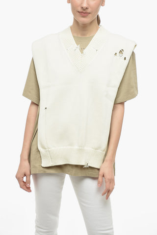 MM1 Knitted Cotton Cape with Distressed Details