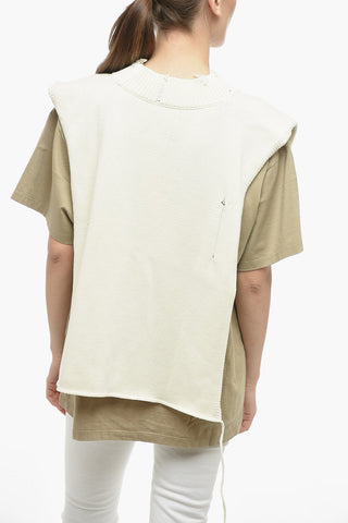 MM1 Knitted Cotton Cape with Distressed Details