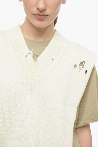 MM1 Knitted Cotton Cape with Distressed Details