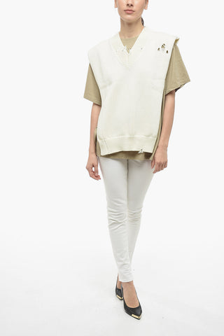 MM1 Knitted Cotton Cape with Distressed Details