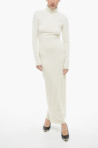 MM6 Maxidress in Flanella di Cotone a Collo Alto