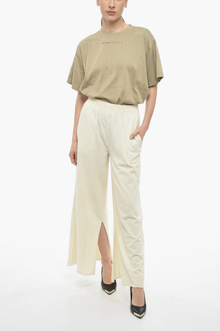 MM6 Pantaloni Palazzo in Flanella di Cotone con Elastico in Vita