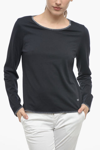 Long Sleeved Crewneck T-shirt With Contrasting Seams Details