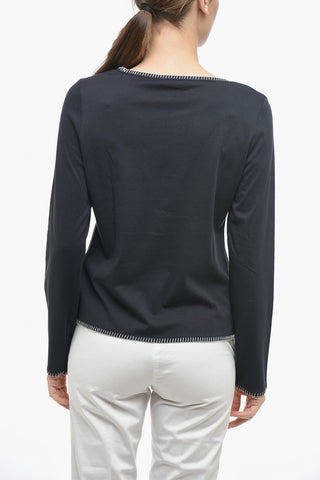 Long Sleeved Crewneck T-shirt With Contrasting Seams Details