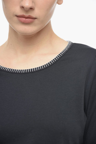 Long Sleeved Crewneck T-shirt With Contrasting Seams Details
