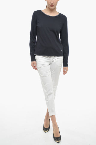 Long Sleeved Crewneck T-shirt With Contrasting Seams Details