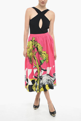 Pleated Flared Skirt with Graphic Print
