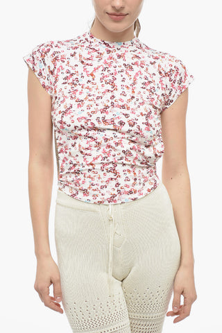 Backless Short Sleeved Top With Floral Print